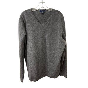 Brooks Brothers Gray Long Sleeve V-Neck Pullover Golf Polo Sweater Lambswool XL
